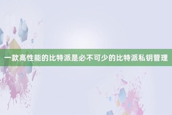 一款高性能的比特派是必不可少的比特派私钥管理